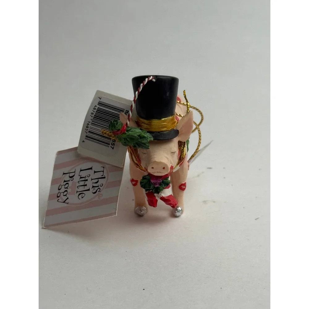 Westland Giftware Kissmas Pig Ornament Top Hat Scarf Kiss Lips‎ Holiday